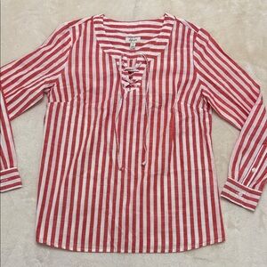 Style & Co. Red and White Striped Blouse Medium M